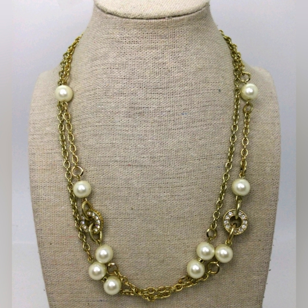 Banana Republic Goldtone Faux Pearl Long Necklace 36"
